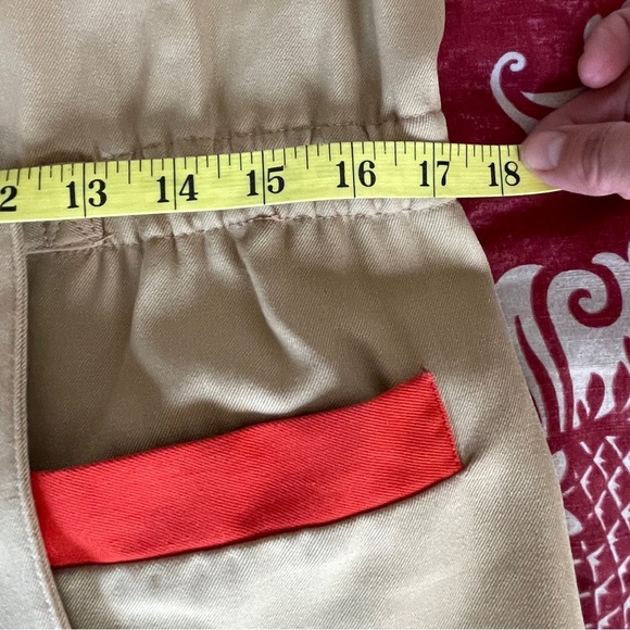 Vintage Tan Wool Shirt Dress with Orange Red Collar, Trim, Belted - Picture 8 of 16
